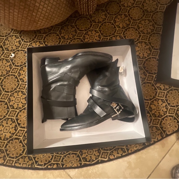 Alexander Wang Louise Smooth Calf Black Leather Straps Moto Boots Women Sz 37 - Picture 10 of 10